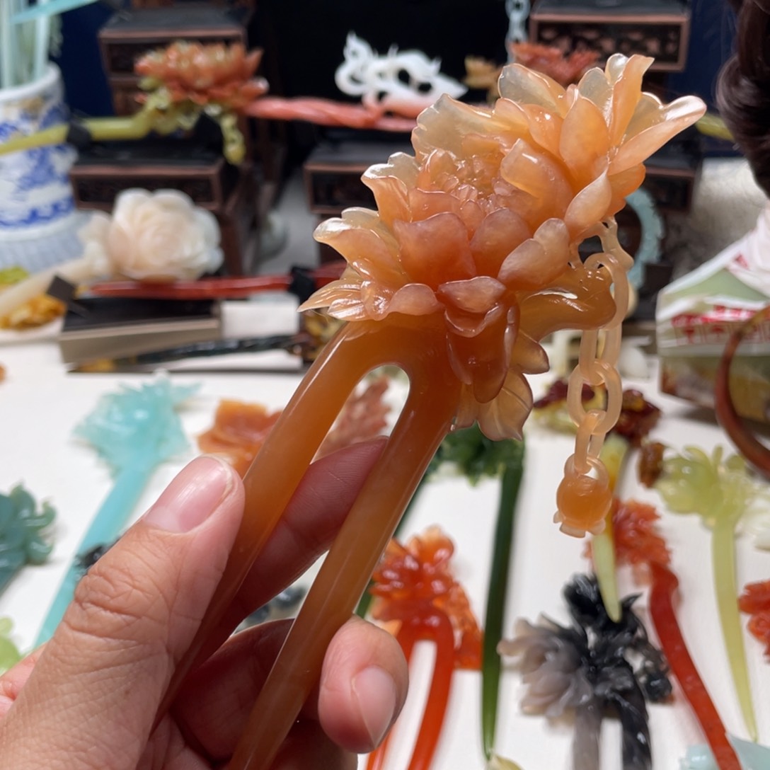 【闪购商品】蛇纹石玉发饰未镶嵌连