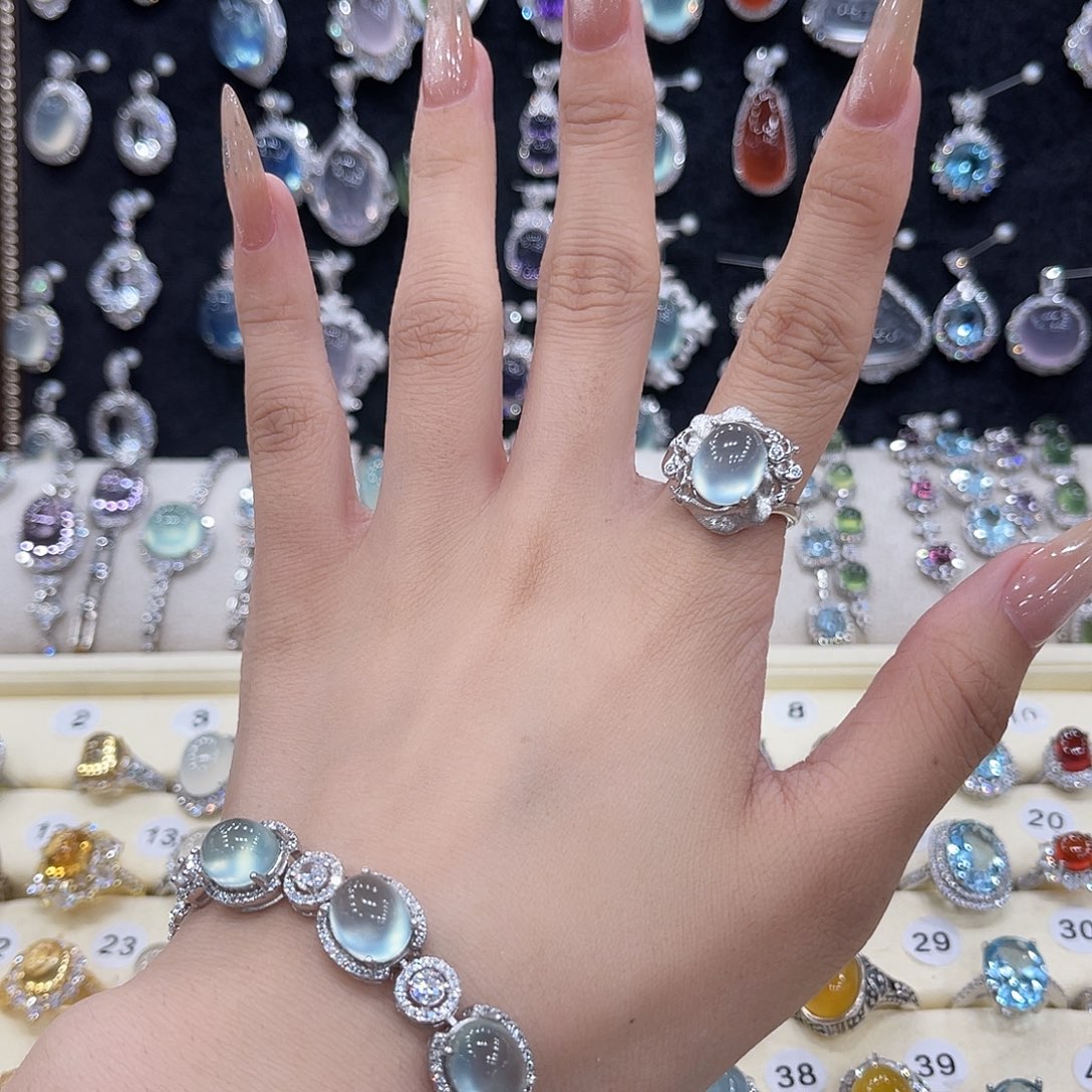 岫玉银S925镶嵌手链梨