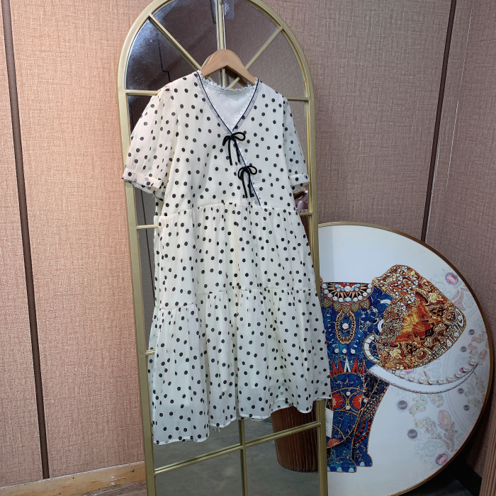 CT133孕妇杏色碎花连衣裙M90-120L130XL140XXL150