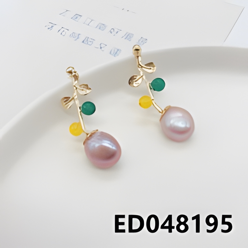 铜合金耳饰 珍珠小花耳钉ED048195轻奢轻奢百搭复古简约