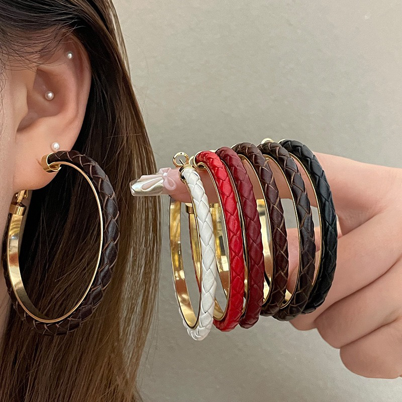 铜合金皮质耳饰  925银针5.5㎝高级皮质感耳圈