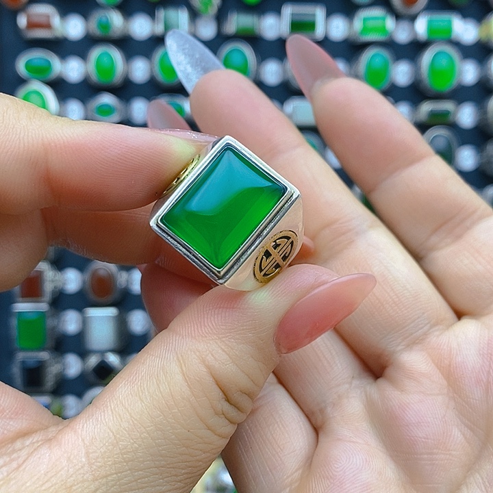 玛瑙/玉髓戒指银S925镶嵌畅*