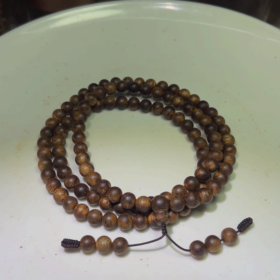 沉香手串萍*沉香奇楠千里香母树包头老料圆珠23克