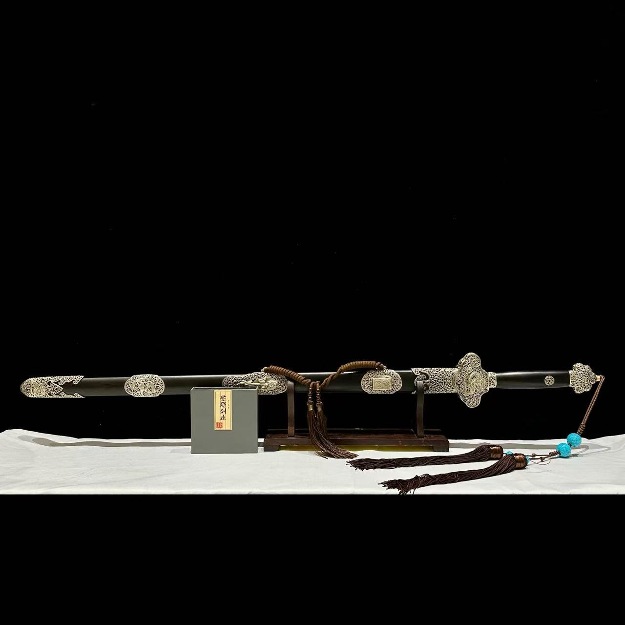 【墨隐星落】I乾龍清剑 大马士革 白铜 黑檀木 收藏 未开刃