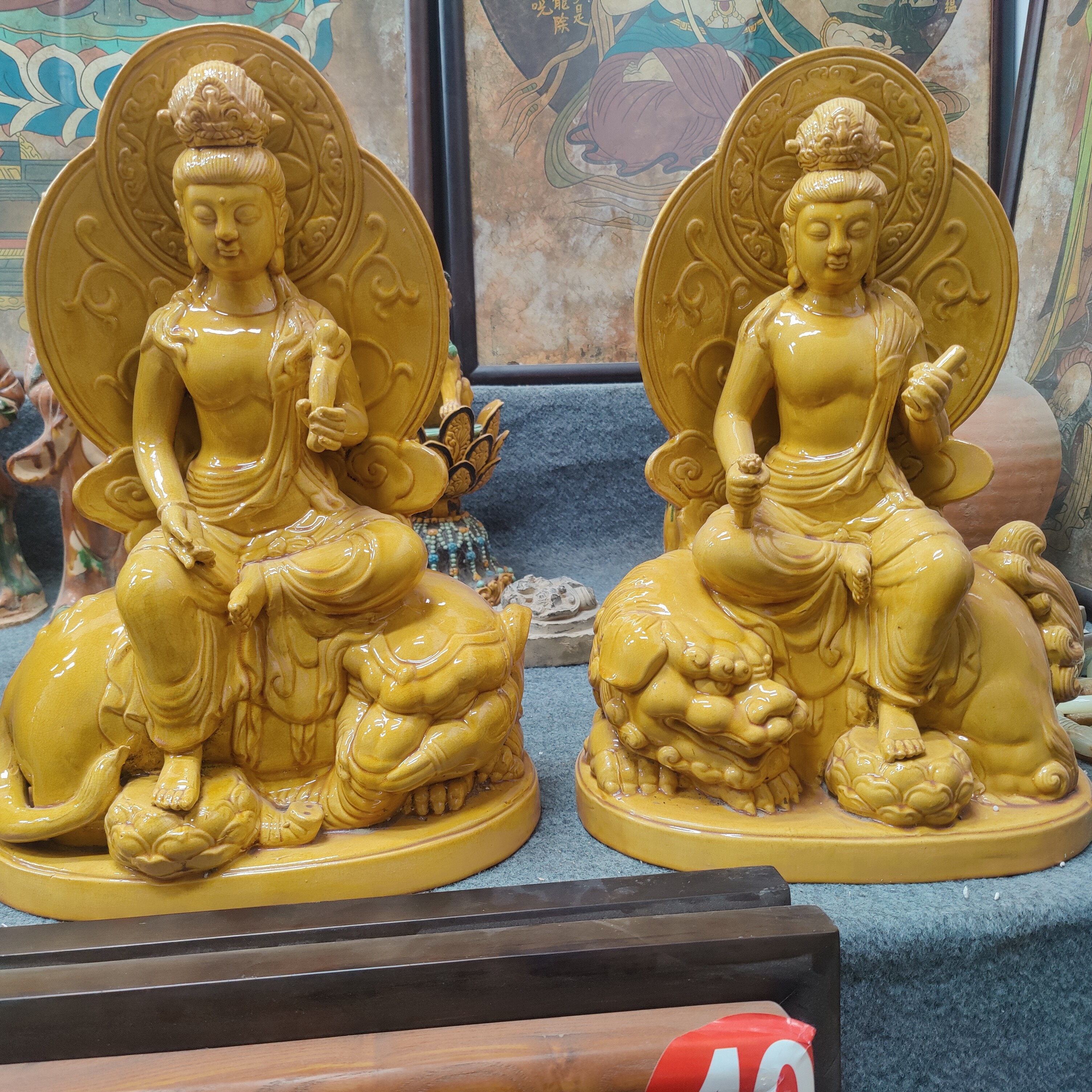 陶瓷造像文殊普贤高度46厘米
