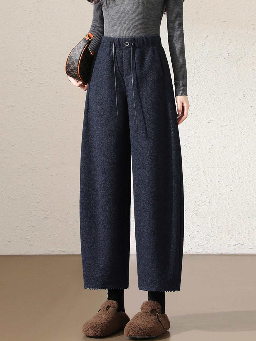 日子很忙！幸好裤袋里能装下温柔时光！加厚毛呢弯刀气球裤25116