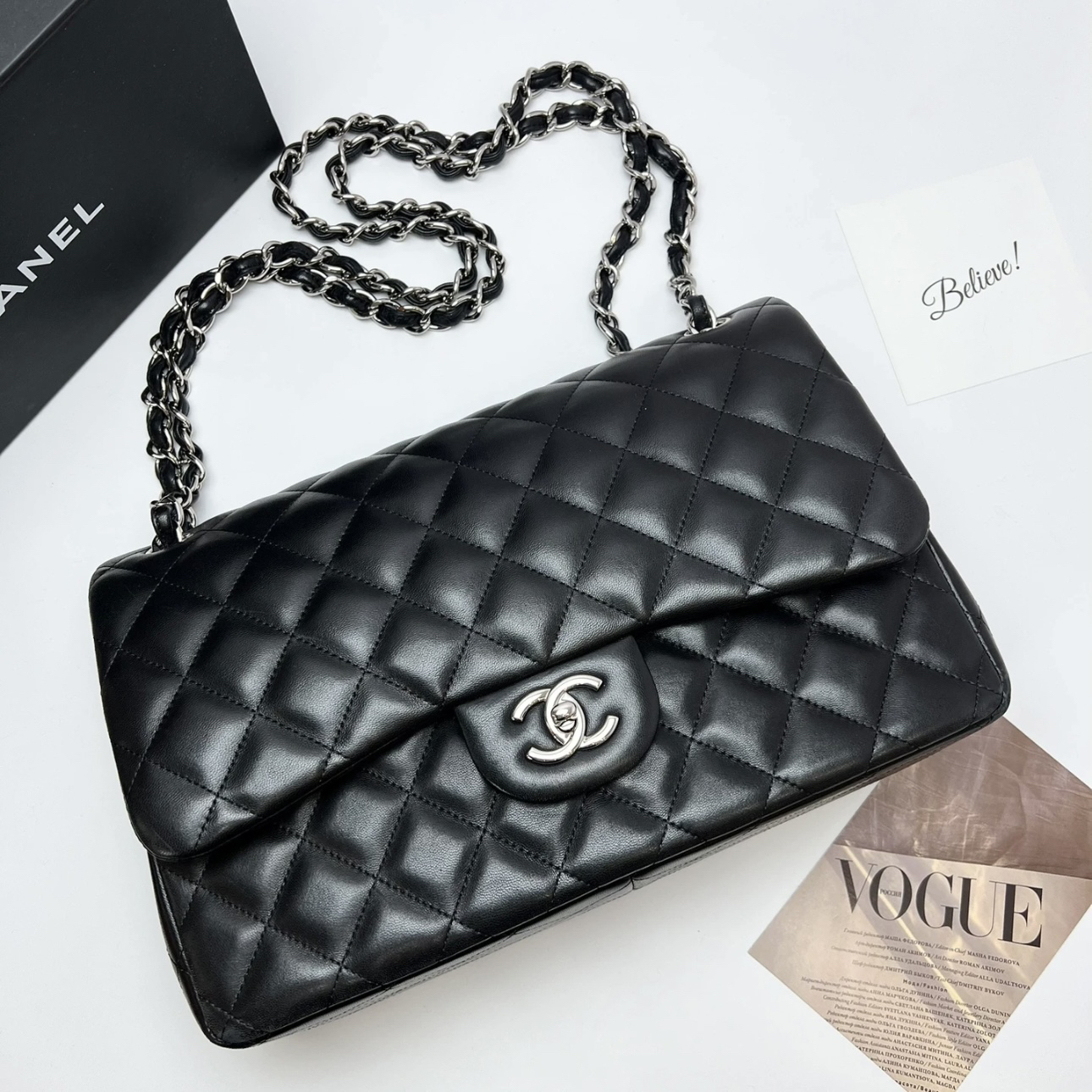 95新 Chanel/香奈儿 艾瑟尔奢品/黑银大号jumbo单肩包/6275