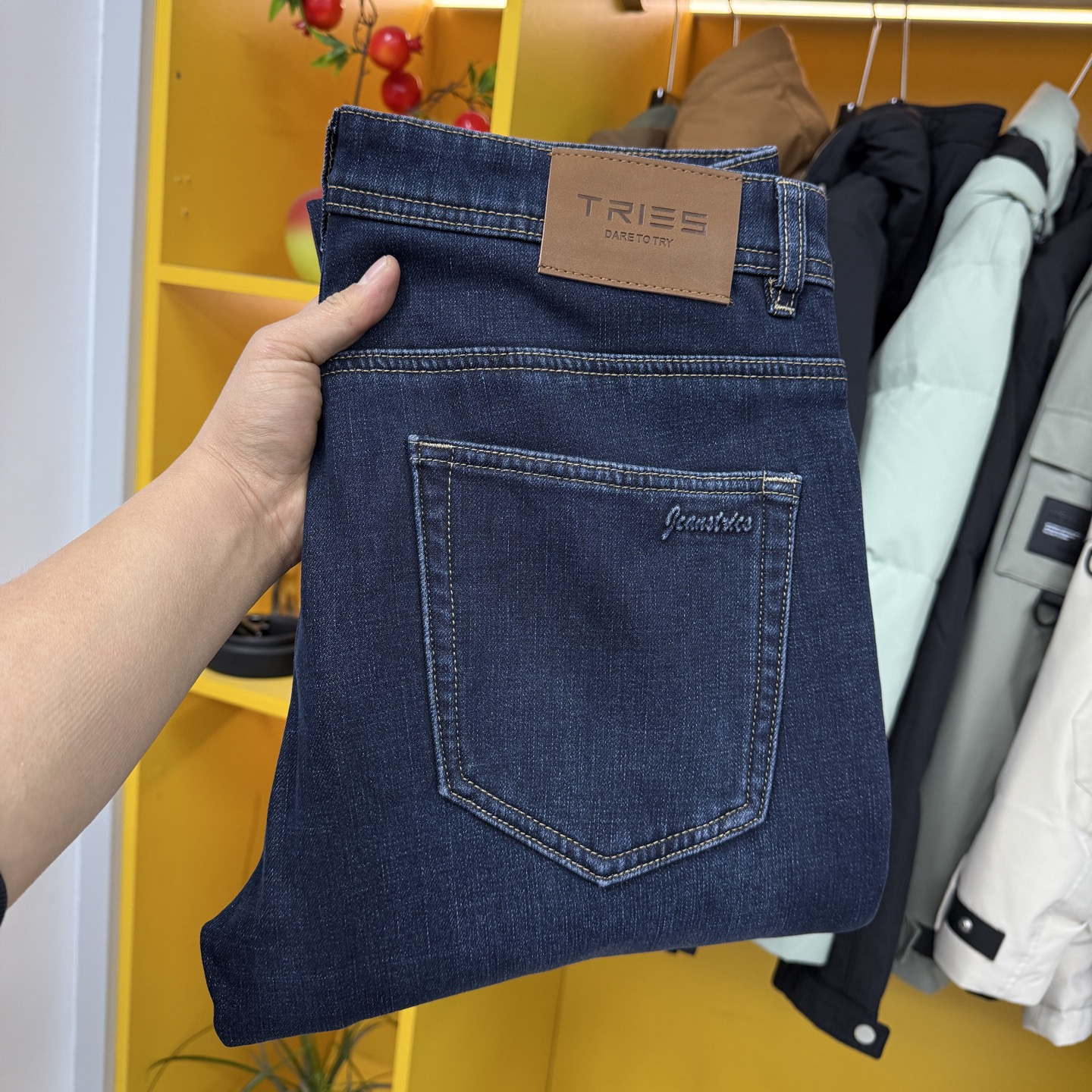 K856秋冬加绒牛仔裤男中腰深裆宽松直筒弹力商务休闲男士长裤