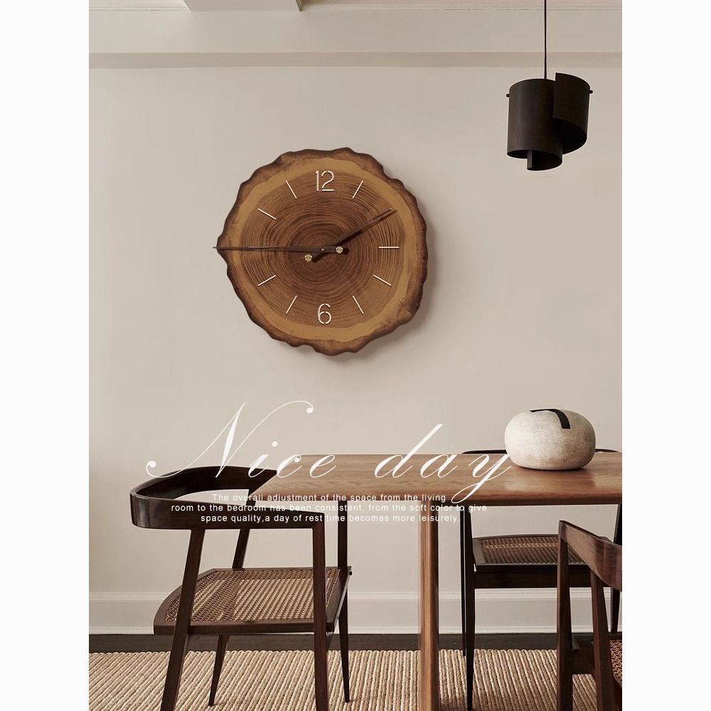 侘寂风餐厅装饰画现代简约餐桌钟表挂钟家用时钟客厅挂画q56