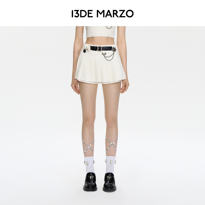 13DE MARZO女士微章朋克针织裙裤复古百褶气泡短裙