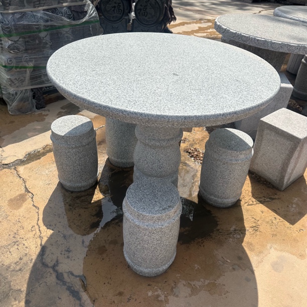 天然花岗岩石材打造户外老式花园复古手工旋转石桌陶瓷石凳石椅