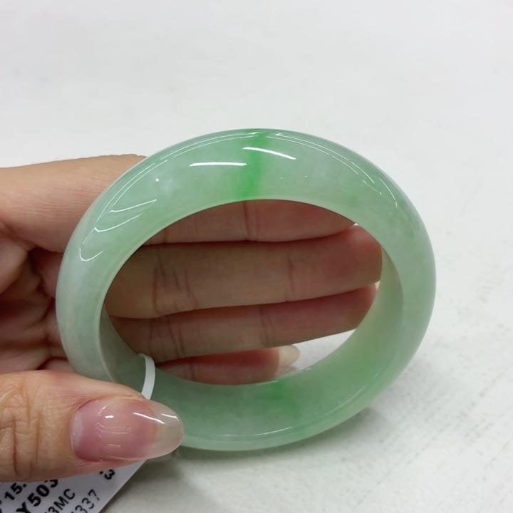 翡翠未镶嵌手镯54.4宽版葡萄绿 飘阳绿