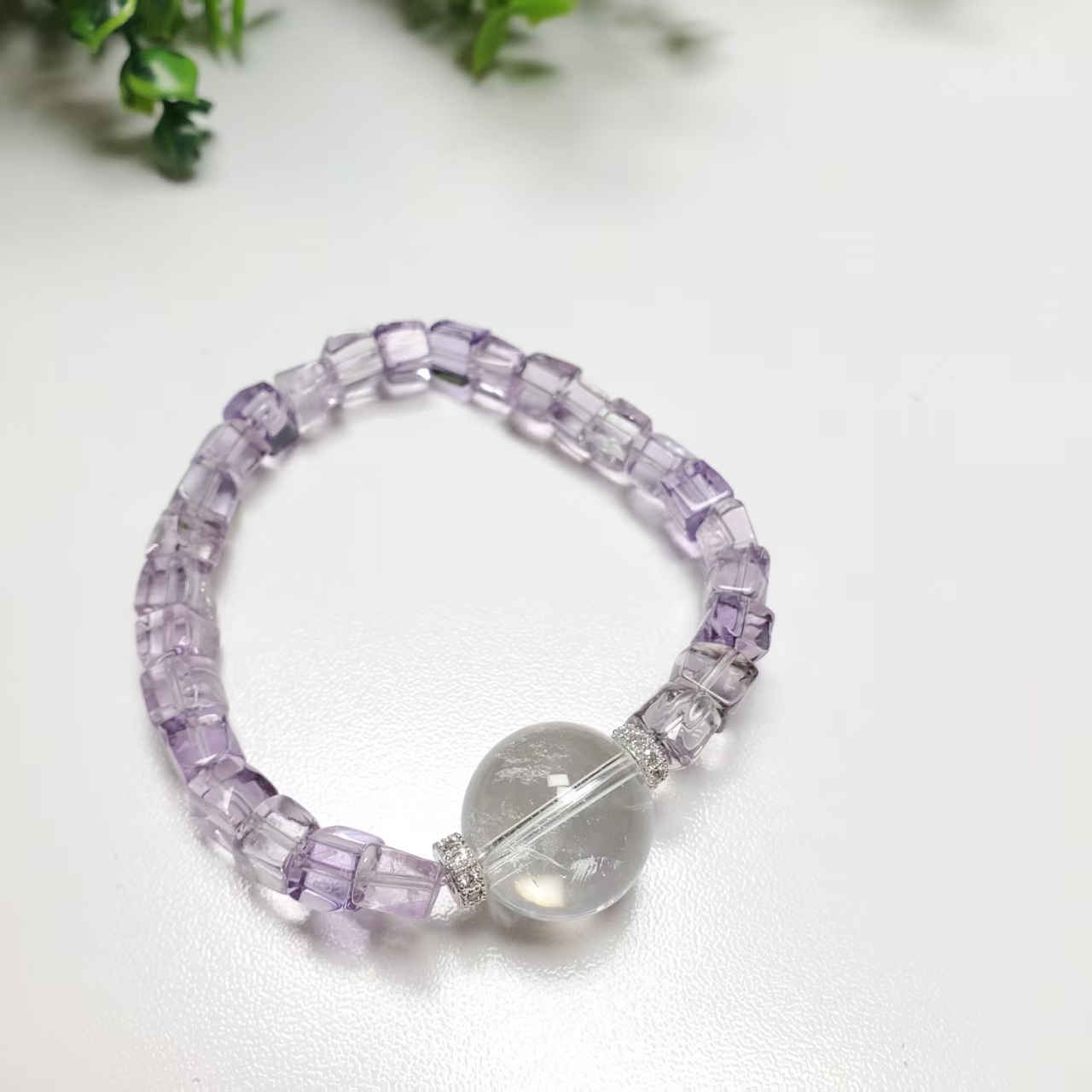 N596【赵小姐】时尚百搭紫水晶+白水晶手链 多样性发其一