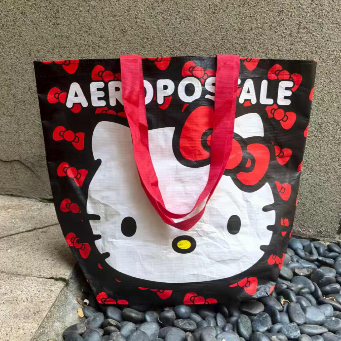 微瑕微痕迹50*45*13cm 大头猫咪红色编织袋！购物袋