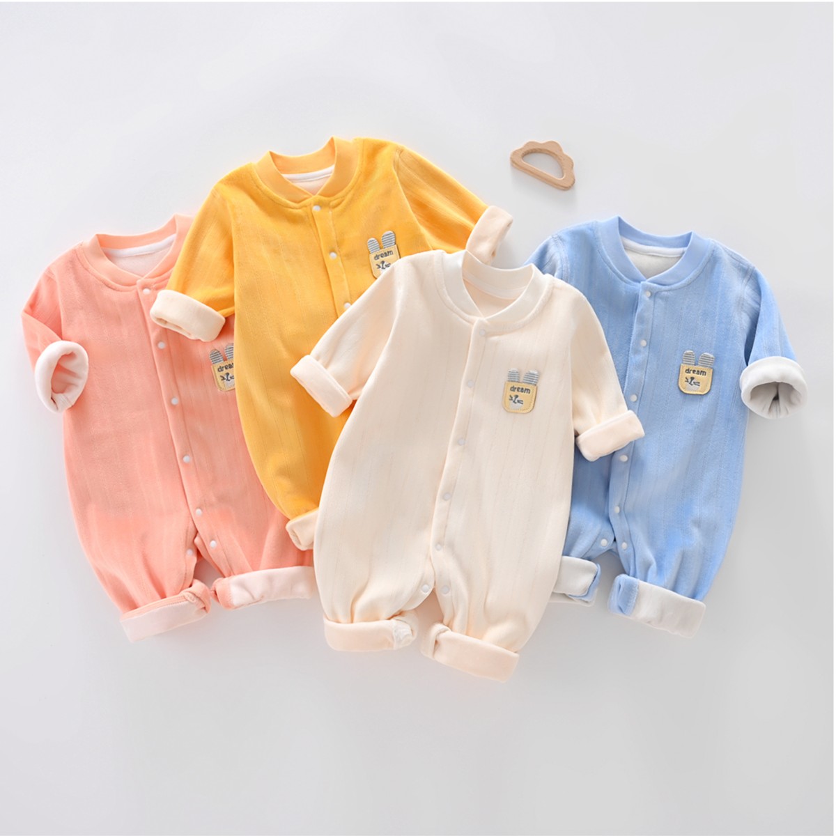 （易帛专享）婴儿秋冬加绒连体衣宝宝无骨保暖衣新生儿长袖爬服哈衣