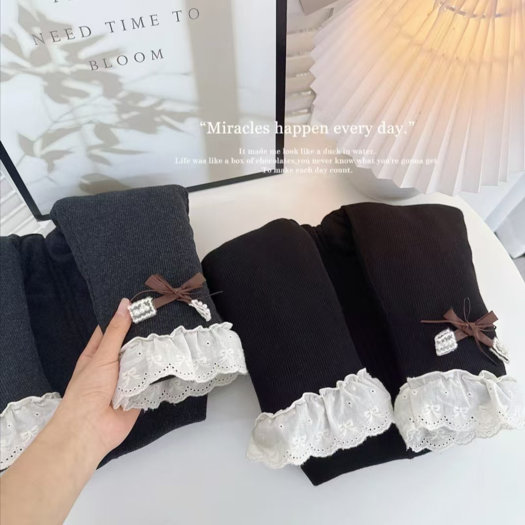 【一条过冬】儿童冬季加棉堆堆袜花边棉裤打底裤女童新款长裤子女宝