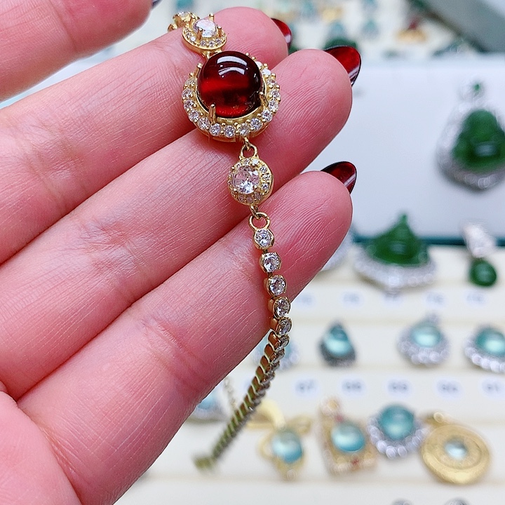 石榴石手链银S925镶嵌哲**语