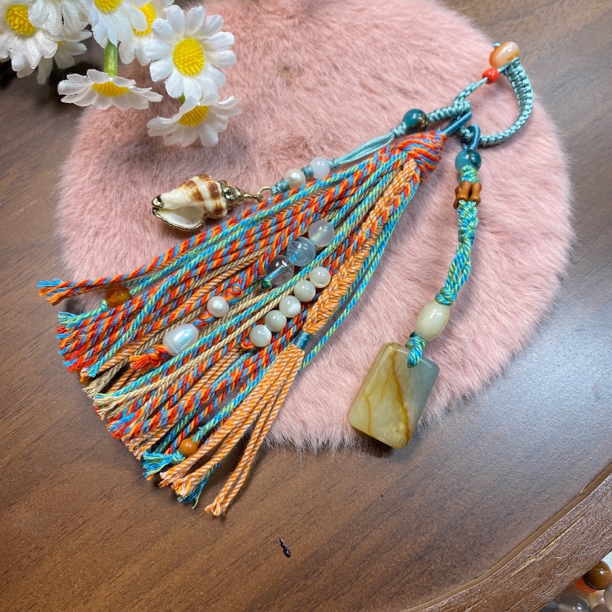 岫玉无事牌挂件藏风F螺流苏钥匙扣包挂