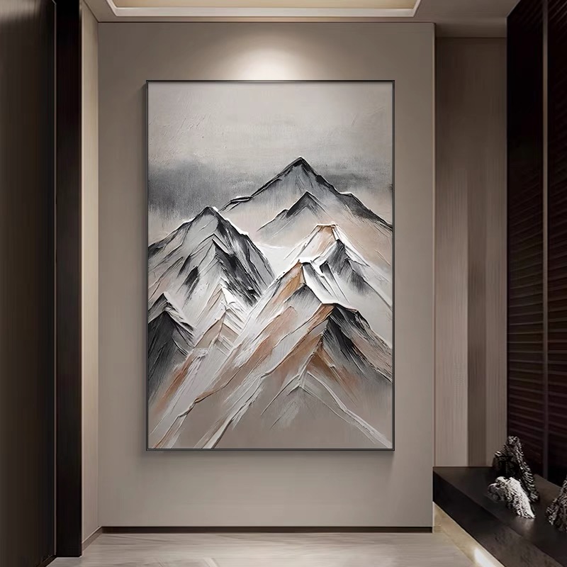 金山银山轻奢入户门玄关装饰画背有靠山寓意客厅沙发背景墙装饰画