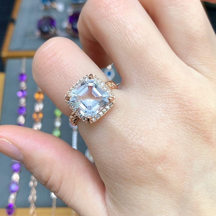 水晶戒指银S925镶嵌天然白水晶