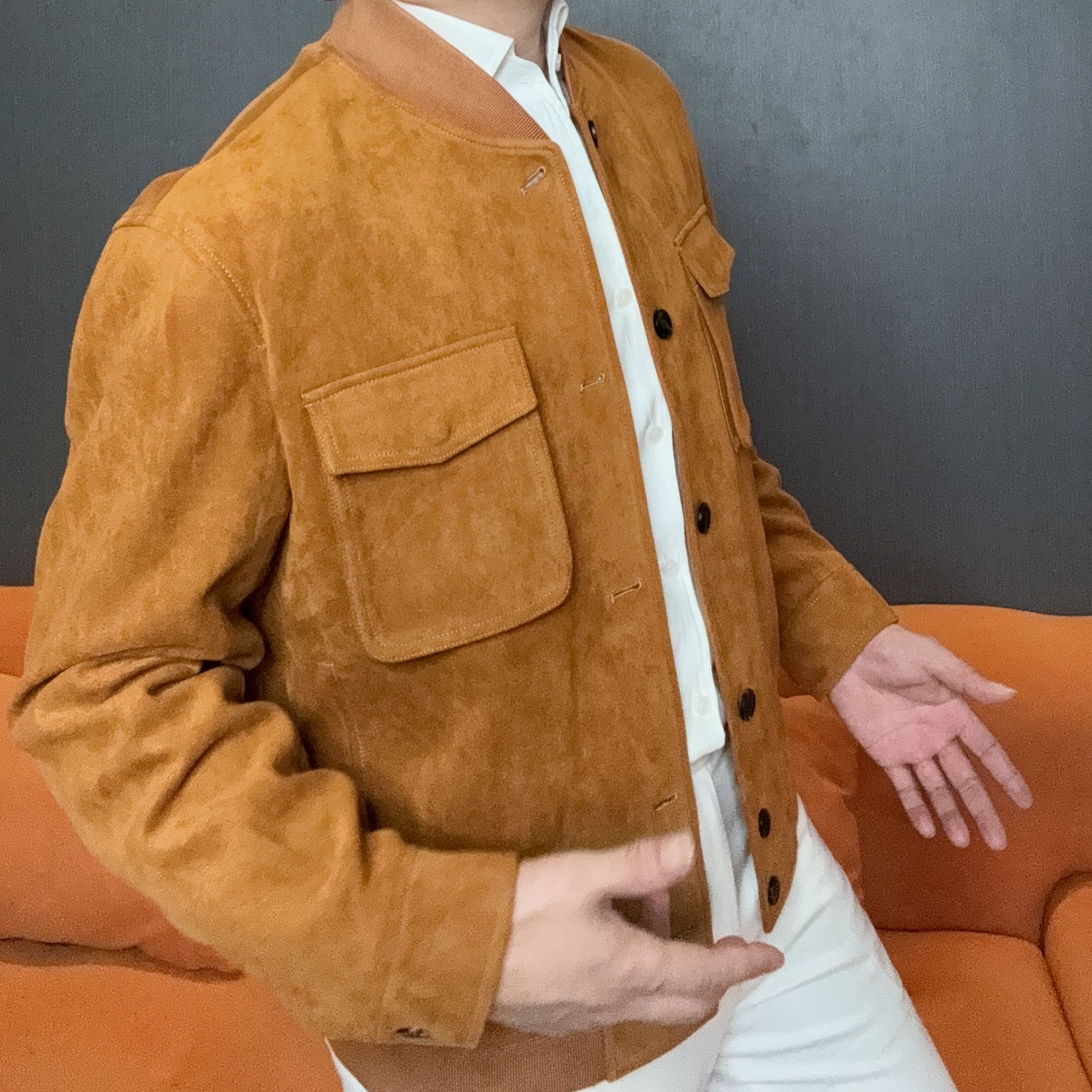 K男士秋冬季麂皮绒时尚夹克复古棒球领男装外套商务休闲6675