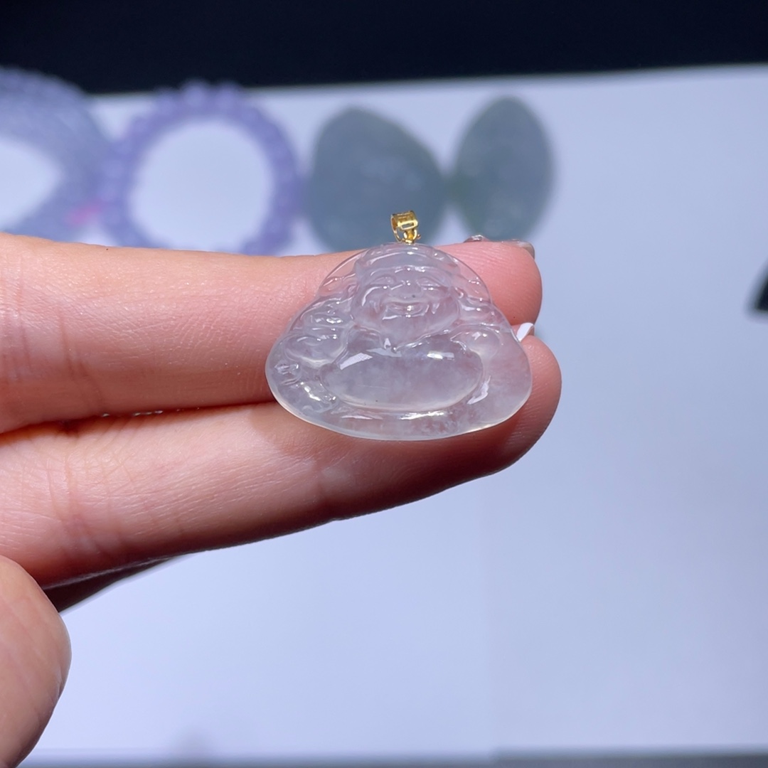 翡翠颈饰18K金镶嵌财神