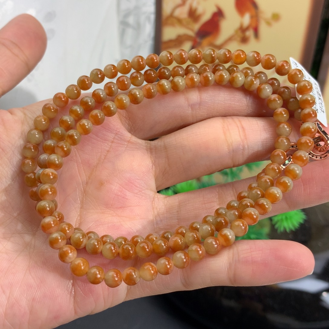 翡翠未镶嵌手串卡4.8细润红翡鸳鸯项链