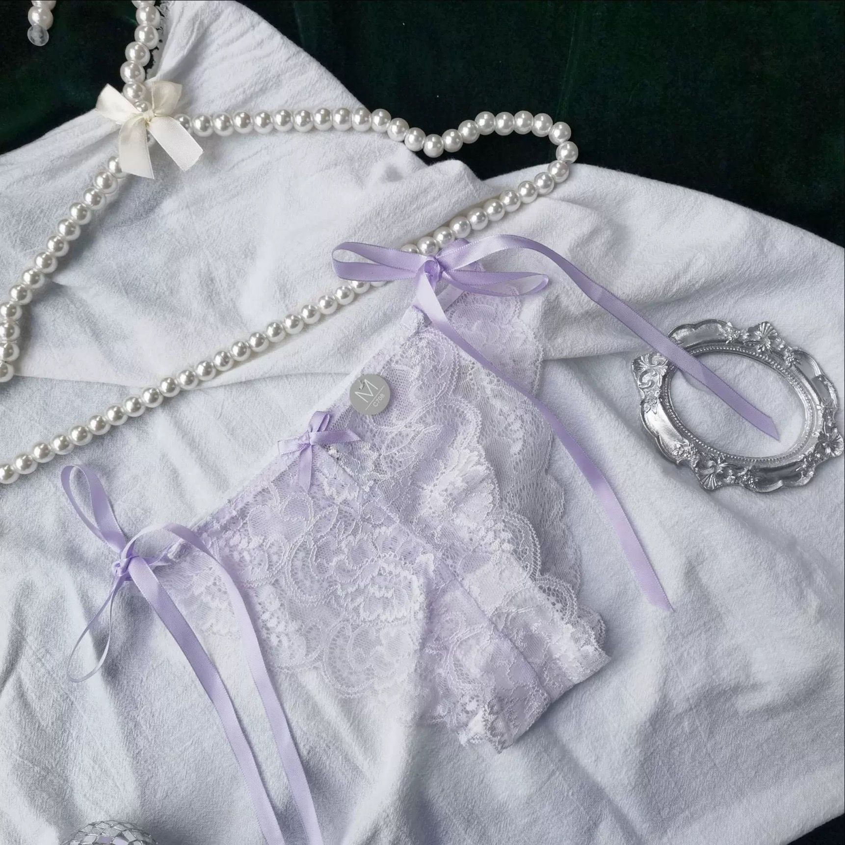 女士两侧可解系带蕾丝交叉绑带纯欲风性感透气三角内裤