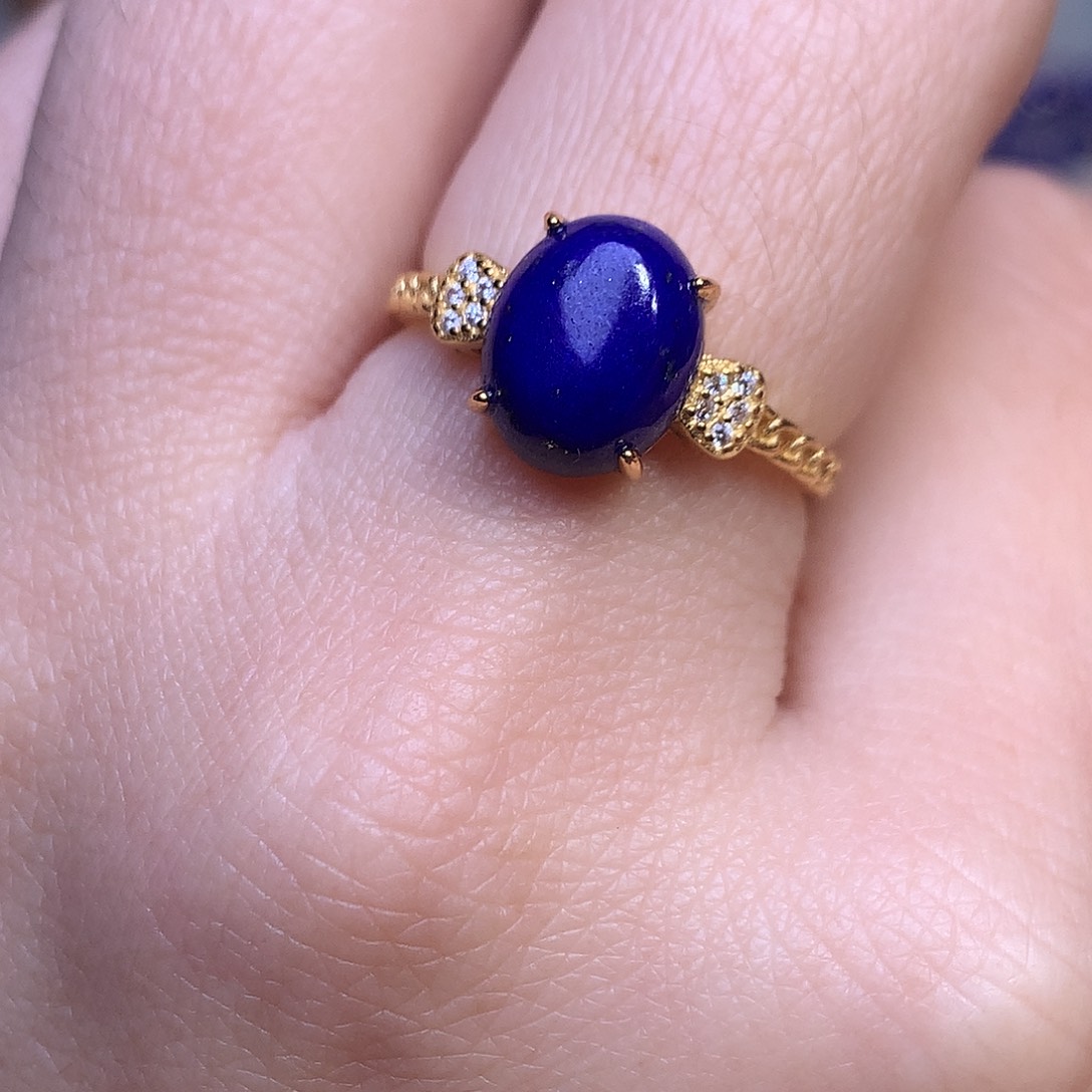 青金石银S925镶嵌戒指10/8