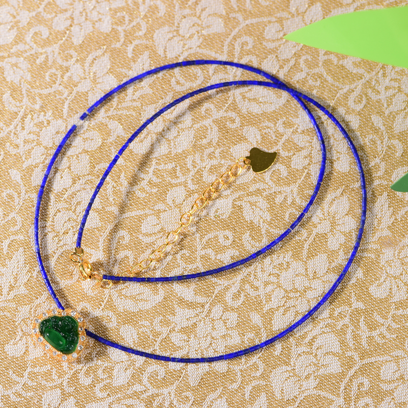 天然青金石翡翠佛公项链—银S925银镶嵌【JJ314】