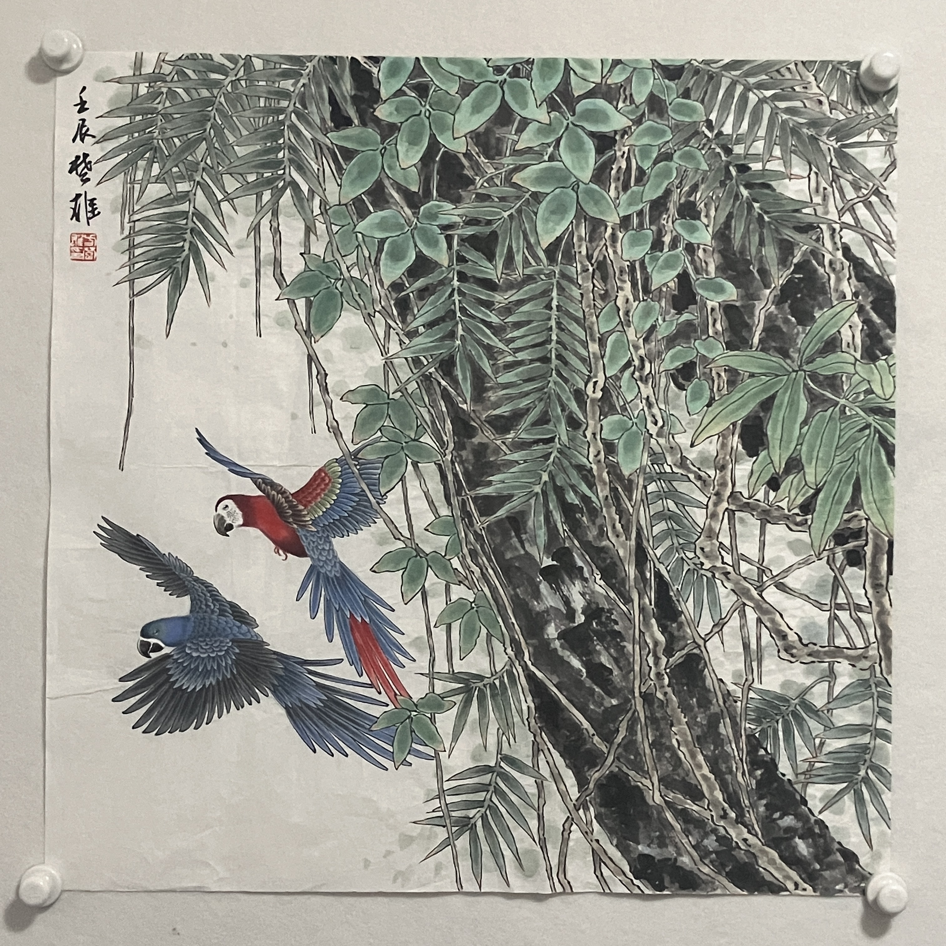 4720 方老师 花鸟 纸本设色68×68cm