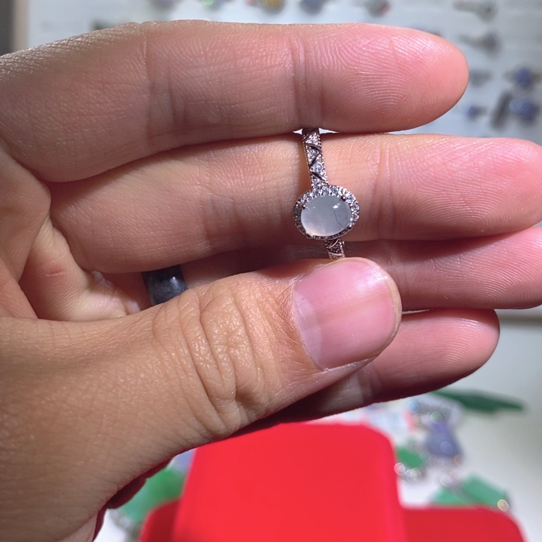 翡翠戒指银S925镶嵌戒指