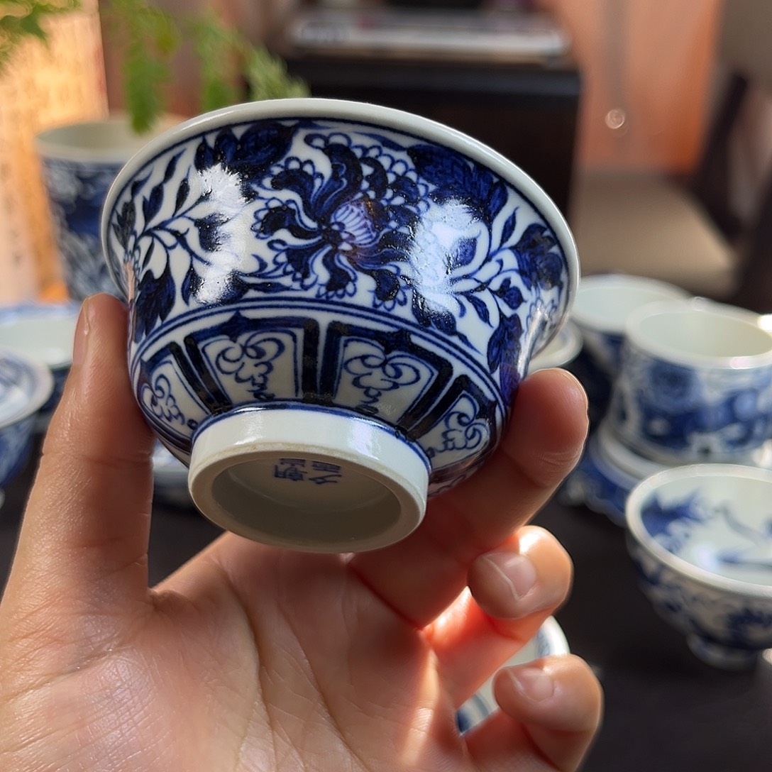 朝岚夕霞仿至正元青花原矿釉烧制全手绘主人杯