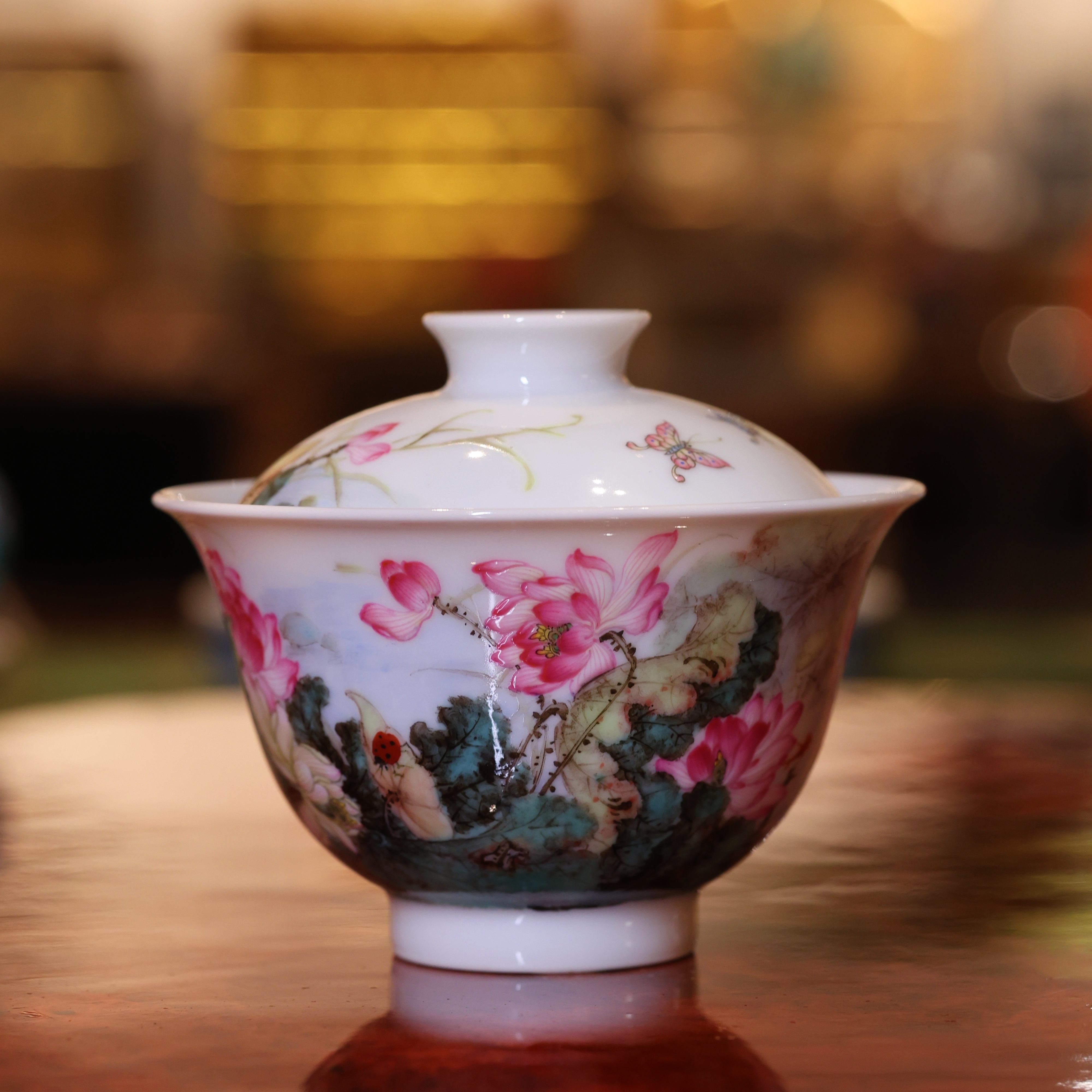 钟新春·粉彩荷花盖碗景德镇陶瓷纯手工手绘茶具茶器