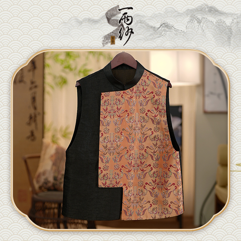 【彩莲双凤●蜀锦拼接马甲】239751桑蚕丝龟纹香云纱上衣外套中式45