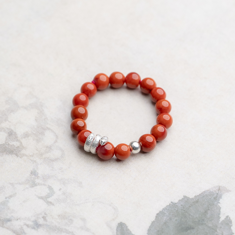 【银蛇贺岁】南红火焰纹3mm+银蛇戒指天然玉石安哥拉红创意文玩