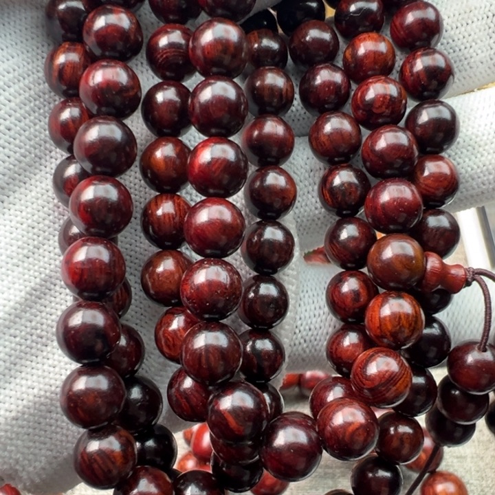 木水*月海南红降0.8圆108颗黑金满纹小精品