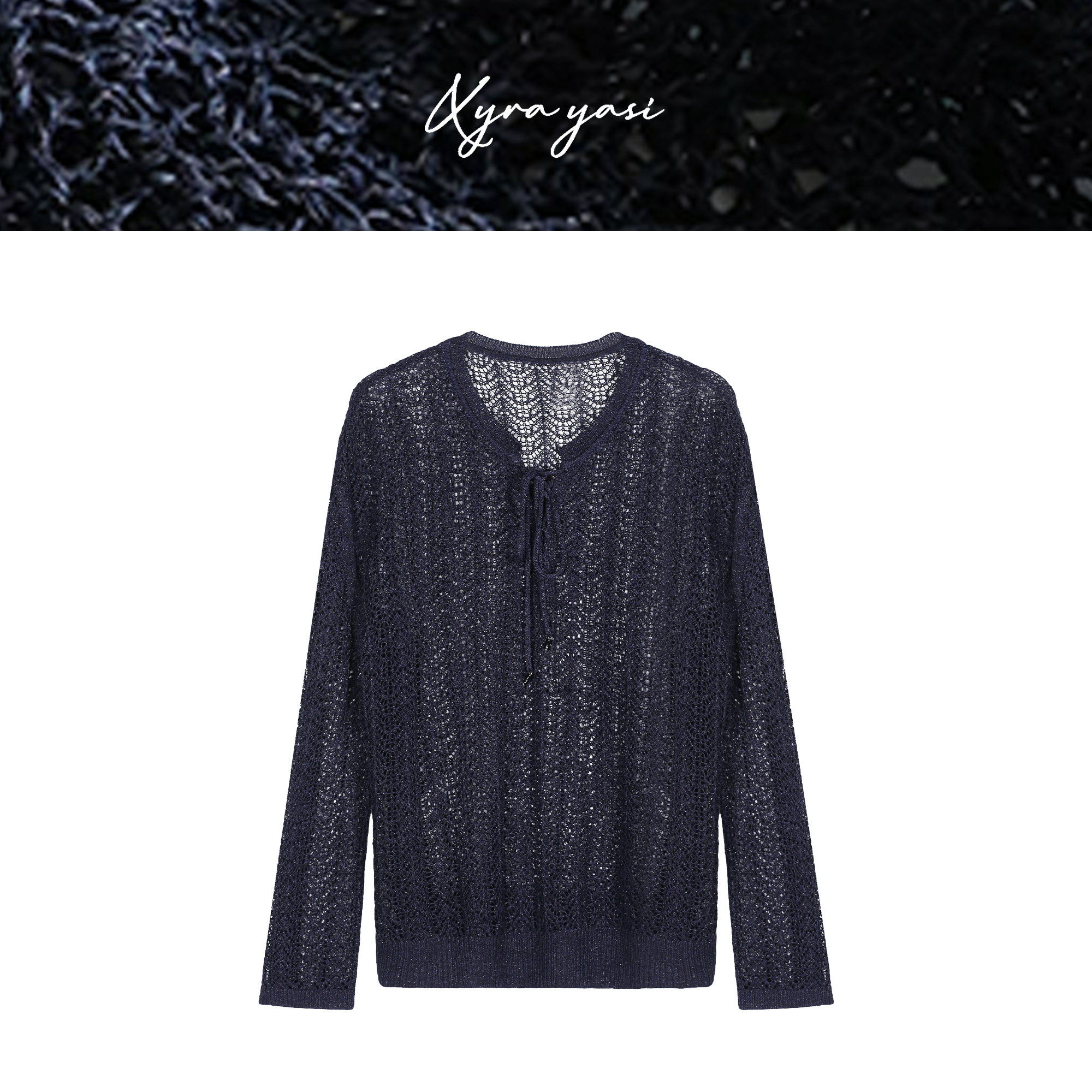 Xyra Yasi 和纸纱天丝蚕丝系带镂空气质V领针织衫清凉舒适百搭