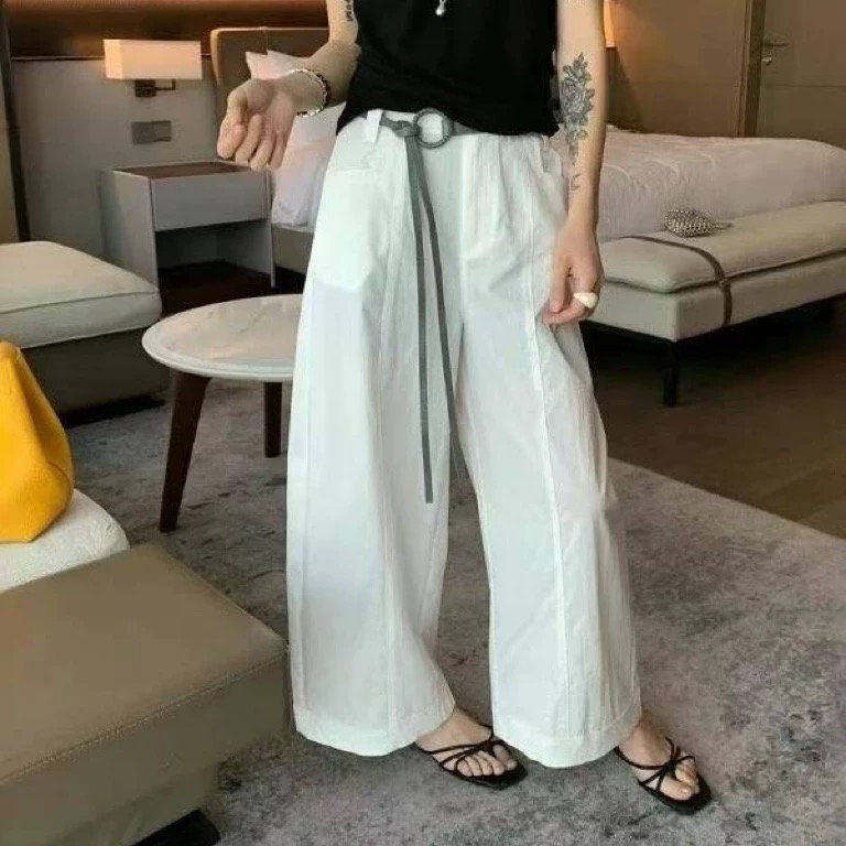 欧货2025秋季新款韩版时尚百搭系带直筒裤女宽松休闲裤阔腿裤长裤