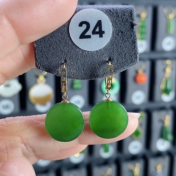 和田玉耳饰18K金镶嵌