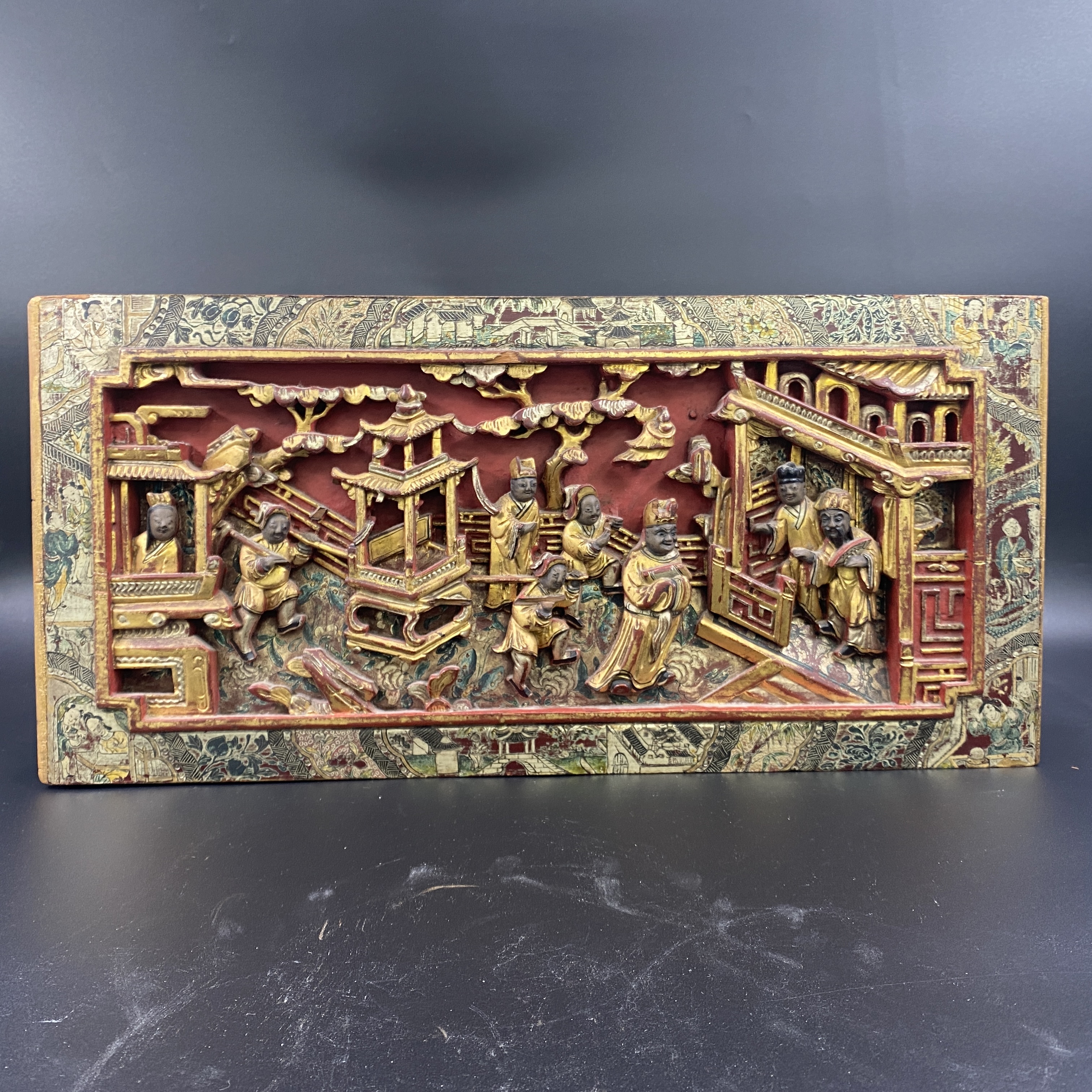 荣丰/晚清金漆木雕画板/20241202180