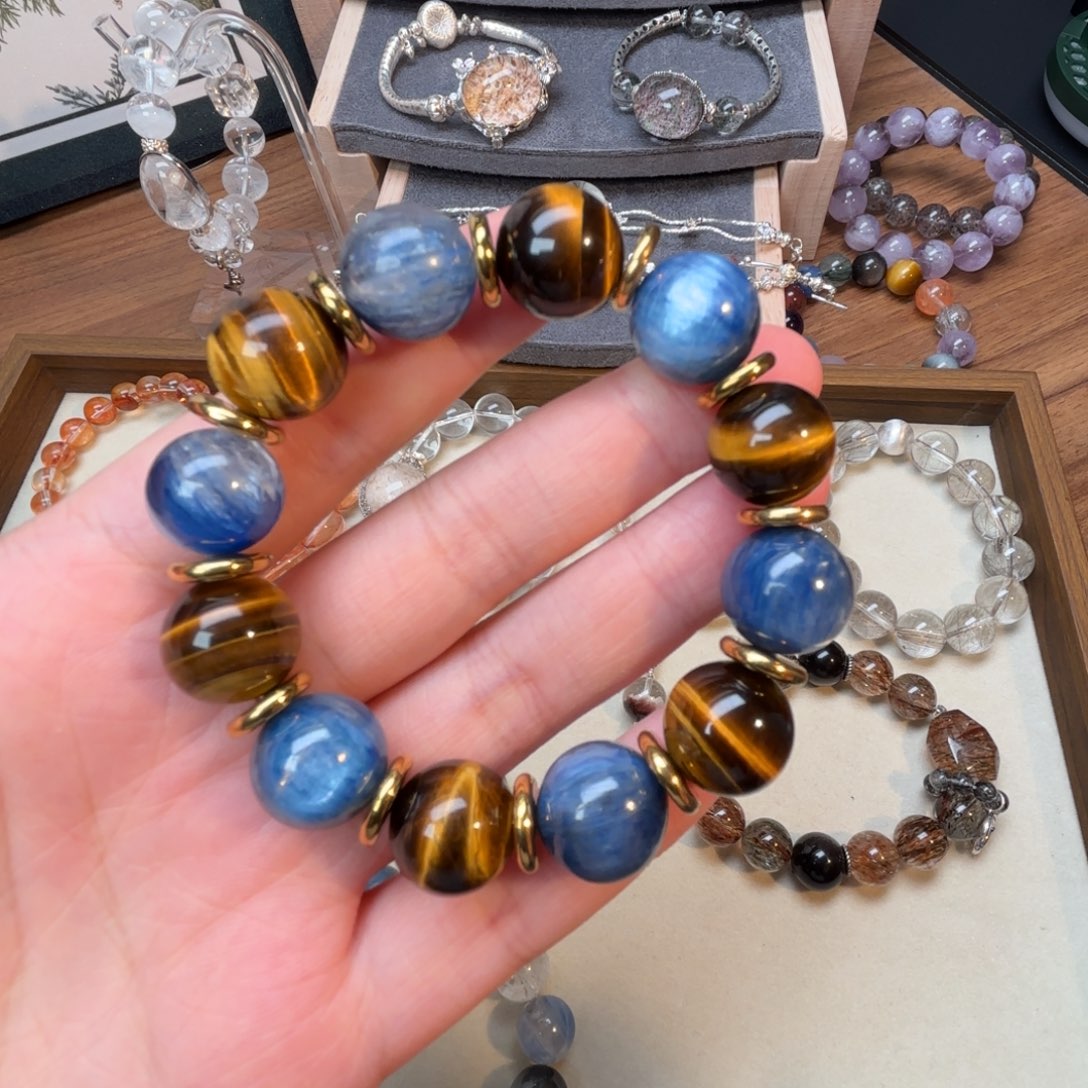 合金水晶手串天然水晶蓝晶石黄虎眼手串
