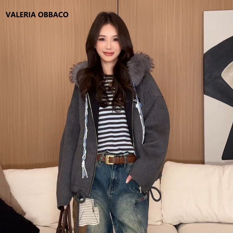 VALERIAOBBACO/瓦莱丽娅 奥贝科VO灰色羊毛毛呢外套2025冬季大衣
