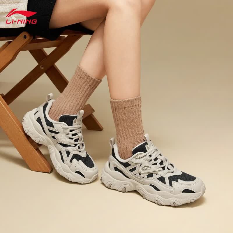 LINING李宁休闲鞋女鞋迪士尼联名厚底老爹鞋运动鞋女AGCV390-2