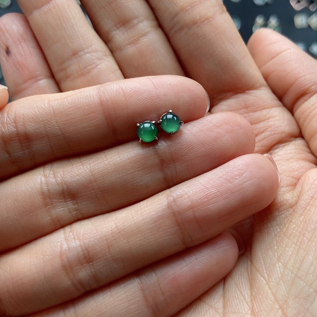 翡翠耳饰银S925镶嵌翡翠首饰