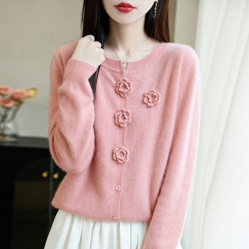 羊毛开衫洋气减龄立体钩花羊毛衫女秋冬新款针织开衫外套DMR257