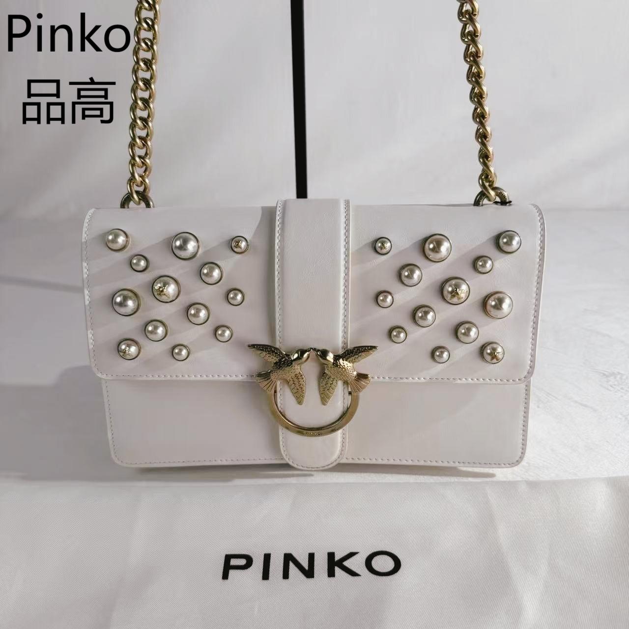 95新 PINKO 白金珍珠中号燕子包G25502086底长27X16