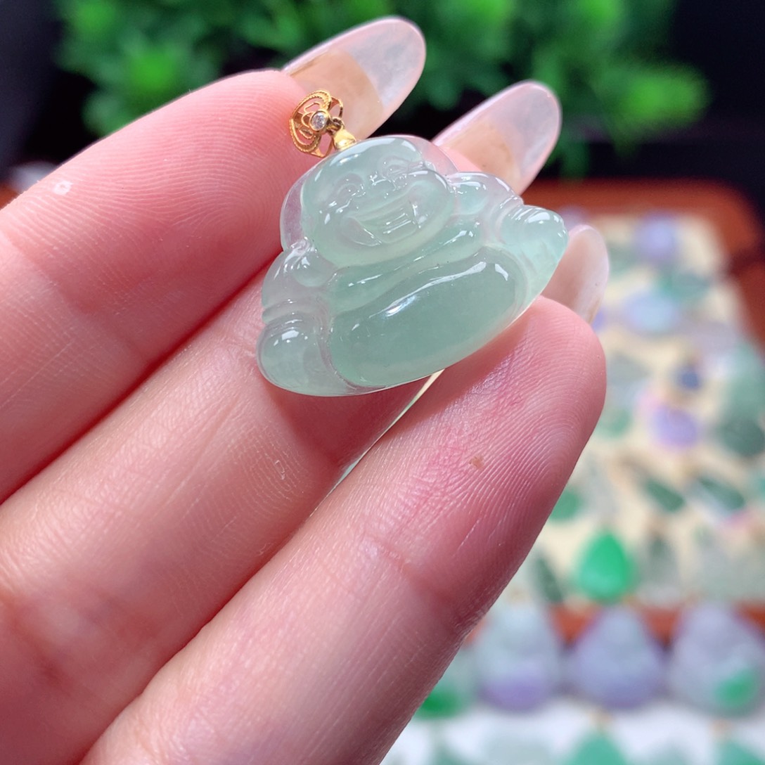 翡翠18K金镶嵌吊坠(不含链)