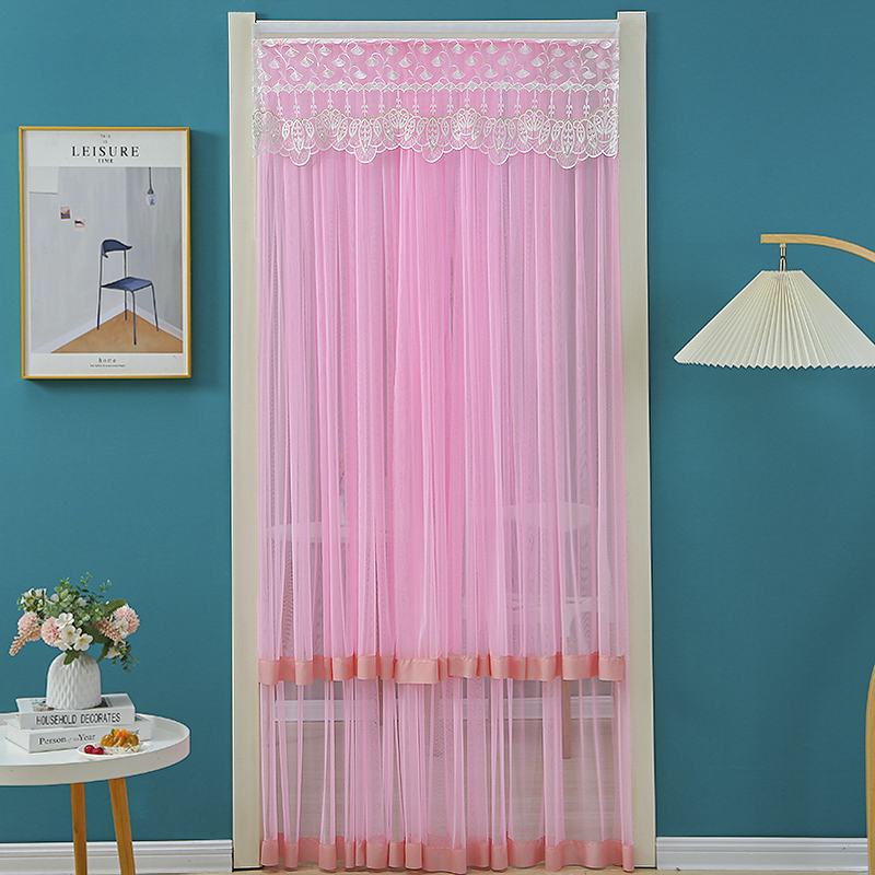 蕾丝门帘防蚊纱帘免打孔卧室隔断装饰家用夏季通用双层遮光自粘