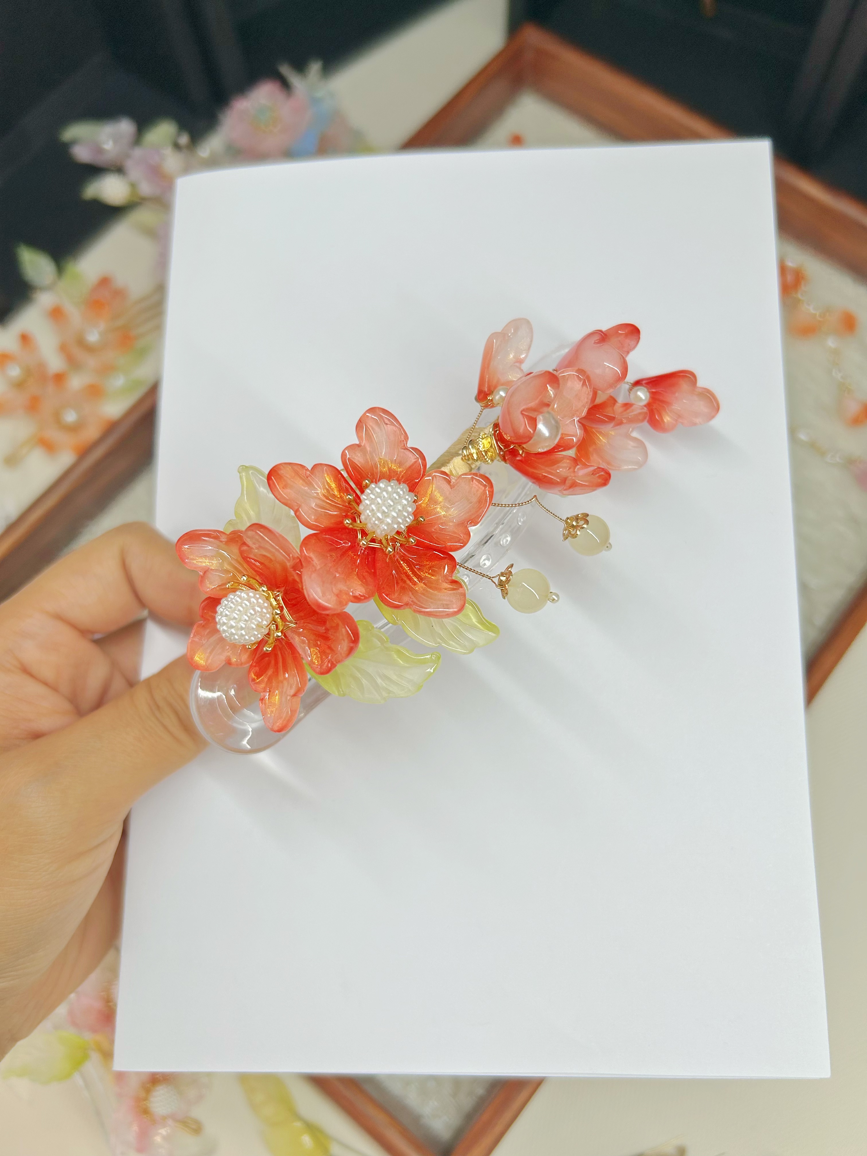 5号红色蕙兰花鱼嘴夹（直播间专拍）